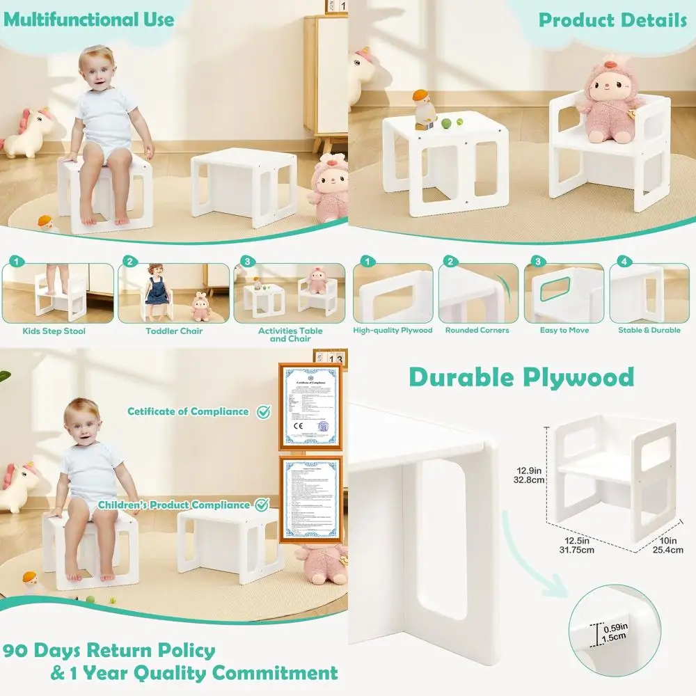 

Montori Height-Adjustable Wooden Weaning Chairs for Ages 1-3, Certified, White Set of 2