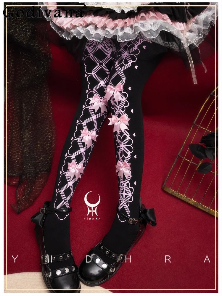 

Original Lolita Pantyhose Spring and Autumn New Women's Sweet Bow Wedding Tights Girl's Y2k Versatile Slimming Knee High Socks