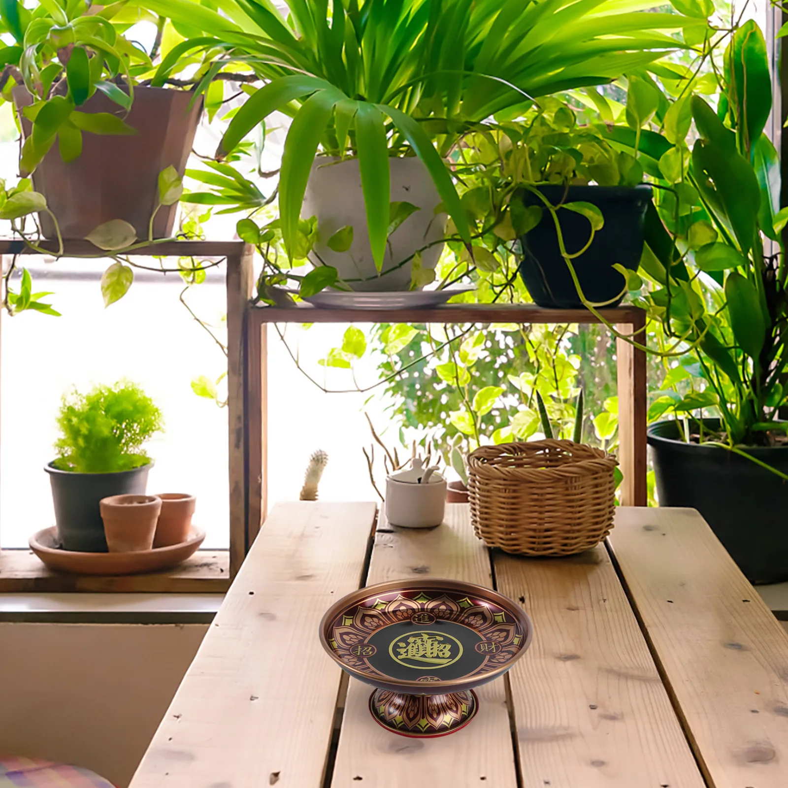 

1Pcs Premium Tinplate Buddha Hall Fruit Tray Creative Temple Supply Large Capacity Food Serving Plate Fruit Tray