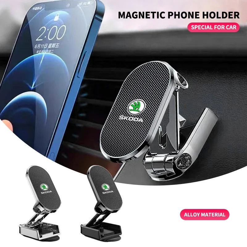 Magnetic Car Phone Holder Foldable Phone Stand For Skoda Octavia MK2 MK1 2 3 A5 A7 A8 Fabia Karoq Superb Rapid Kamiq Scala