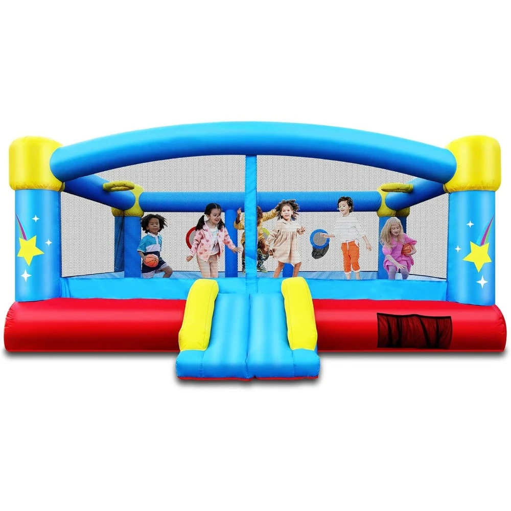 

Big Inflatable Bounce House with GFCI Blower,15ft x 14.8ft,Double Basketball Hoop,Throw Ball Game,Reinforced PVC Bounce Floor