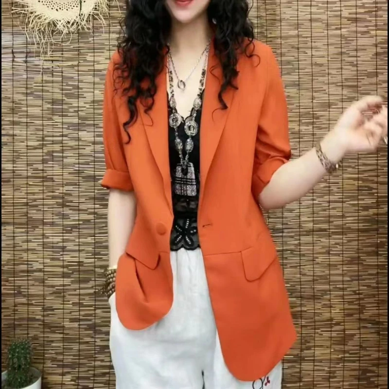 2023 Summer New High-grade Western-style One-button Suit Jacket Fashion Seven-point Sleeve Women Small Suit