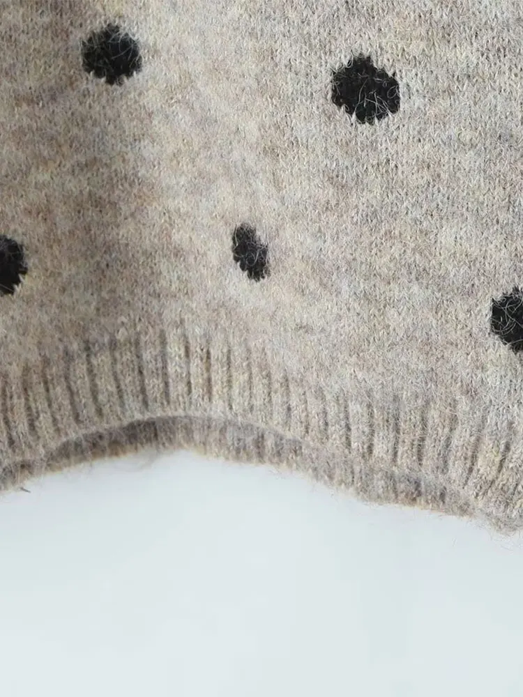 Nlzgmsj 2025 Autumn Women's Dot Print Pullover Sweater New Long Sleeve Loose Sweater Jackets Lady High Street Sweater Y2k