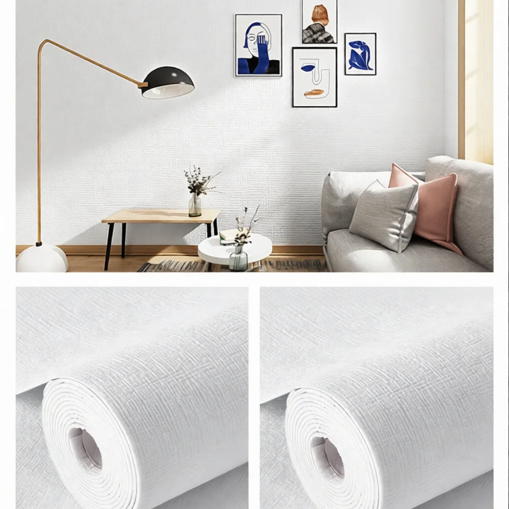 Peel And Stick Wall Paper Linen Embossed Design Waterproof Damp Proof Covering For Modern Home Bedroom DIY Decor