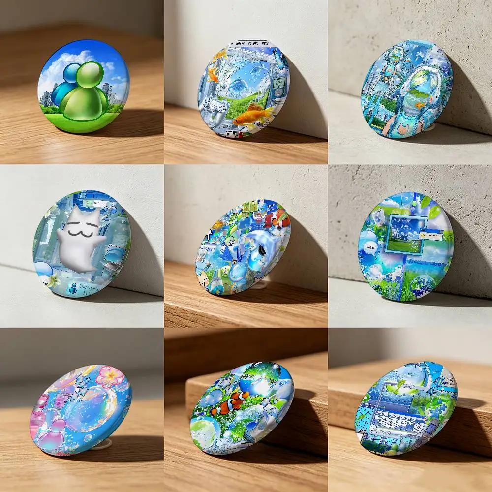 Frutiger Aero Art Laser diamond texture Button Pins Tinplate Brooches Cartoon Creative Badge For Backpack Clothes Decor