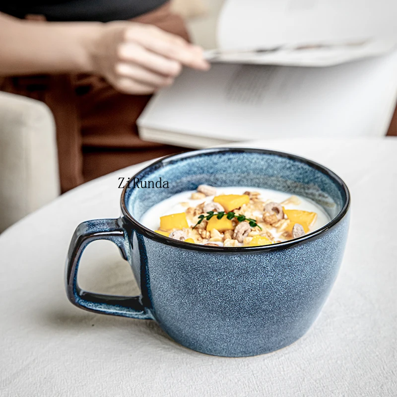 *Ceramic Breakfast Cup Household Mug Retro Cereal Bowl Cup Large