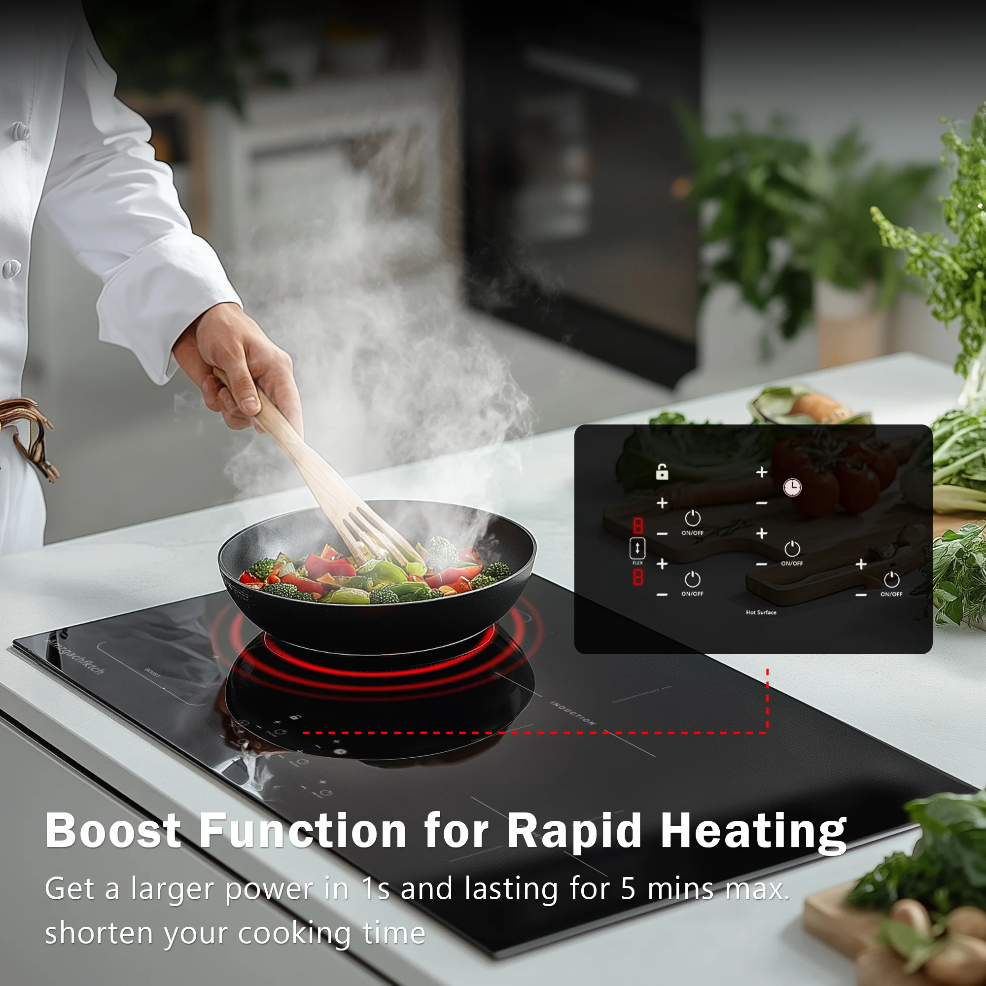 30in Built-In 4 Burners, 11600W Touch Control w/ Boost & Bridge-Sync, Easy-Clean Tempered Glass, Child Lock Induction Cooktop