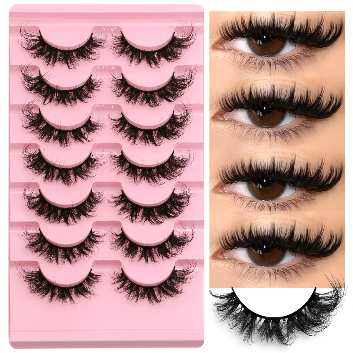 GROINNEYA Eyelashes Cat Eye Lashes Thick Wispy Russian Strip Lashes Mink Fluffy Strip Fluffy False Lashes Makeup