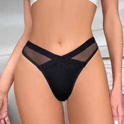 Women Sexy Thong Low Waist Mesh Solid Color Transparent Panties Cotton Crotch Sexy Lingerie G String Women