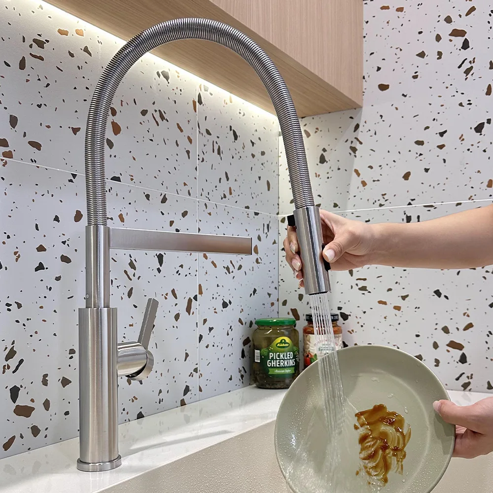 Spring stainless steel kitchen faucet - dual-purpose (hot and cold) magnetic swivel type sink and dishwashing basin faucet