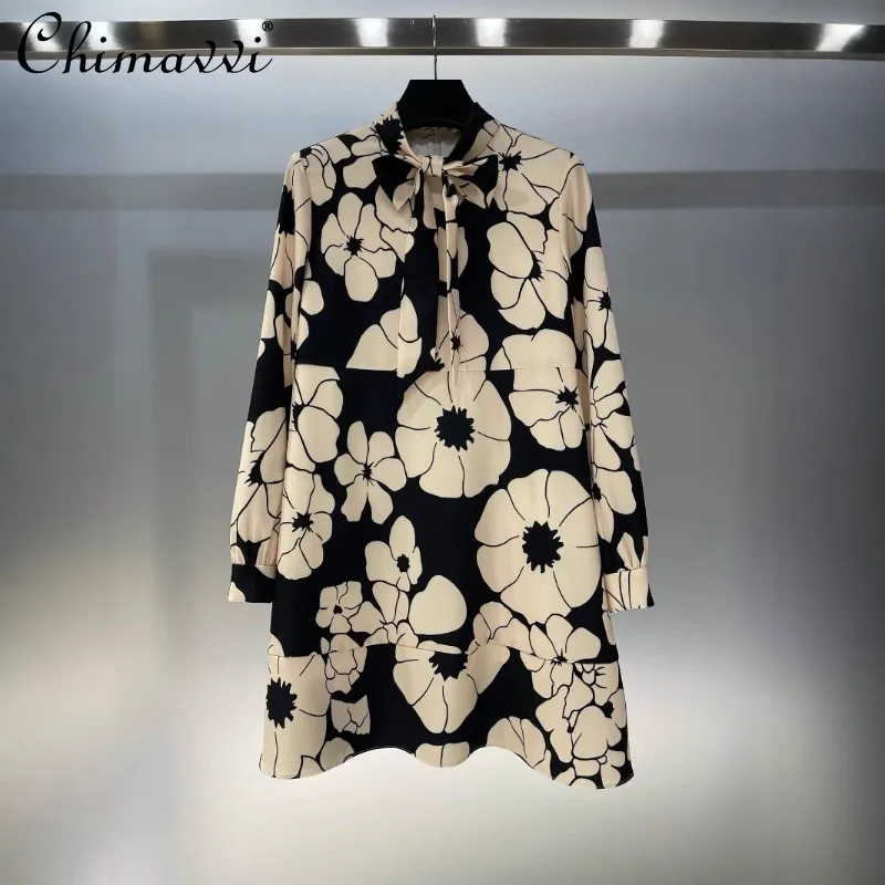 

2025 Spring New High-quality Fashion Versatile and Thin Casual Solid Color Printed Long-sleeved Dress For Women