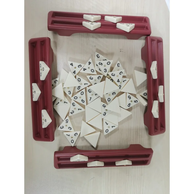 

56 piece triangle domino game set includes 4 brackets, triangle cards, melamine domino digital cards, and casual puzzle toy game