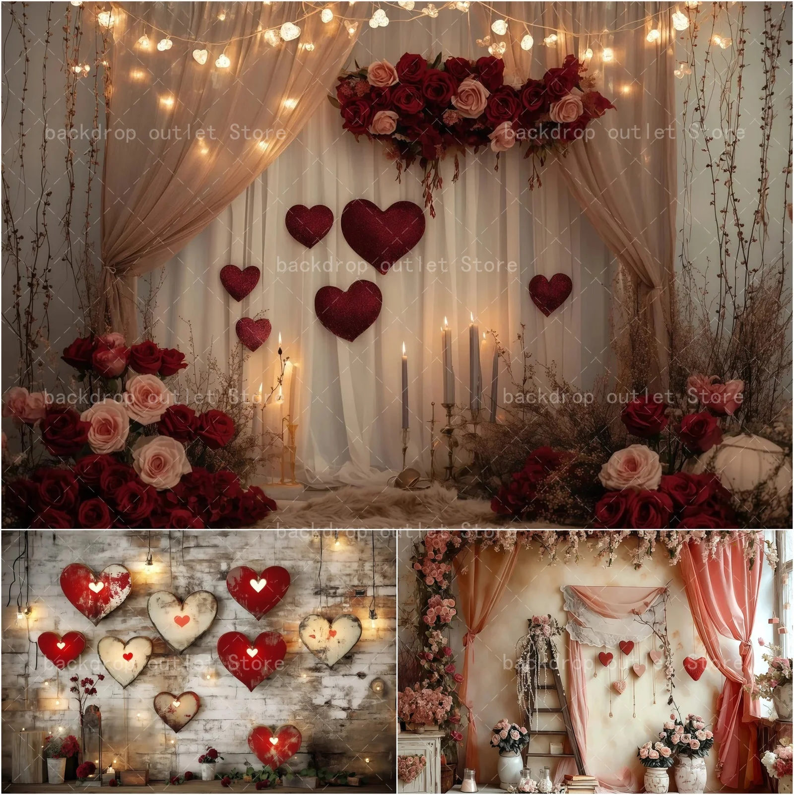 Mehofond dia dos namorados boho fotografia cenários rosa cortina floral coração vermelho adulto retrato fundos photo studio