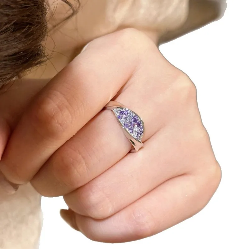 خاتم أرجواني معقد، مجوهرات الزركون الرائعة، فاخرة خفيفة متعددة الاستخدامات، مزاج المجوهرات الراقية، التنقل اليومي