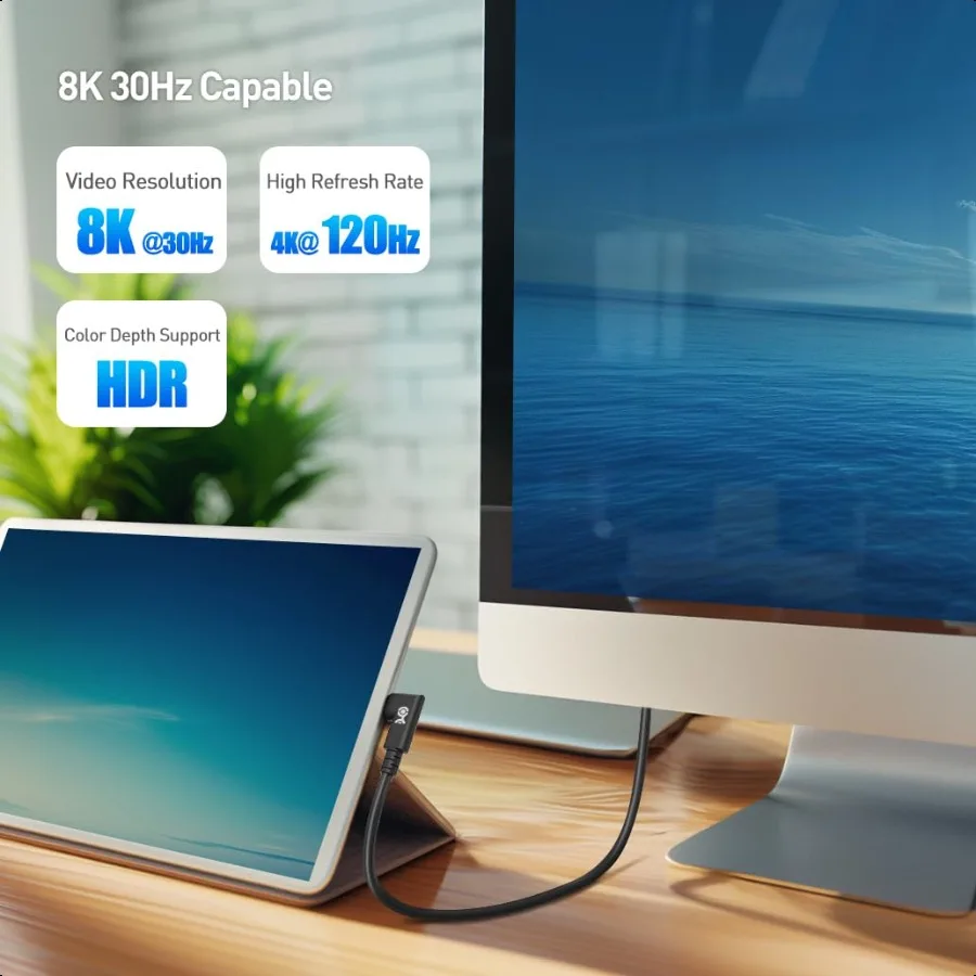 كابل USB 4 بزاوية قائمة 20 جيجابت في الثانية منافذ 9.8 قدم تصل إلى [8K@30 هرتز 4K@120 هرتز فيديو 240 وات شحن نقل بيانات 20 جيجابت في الثانية] متوافق مع Th