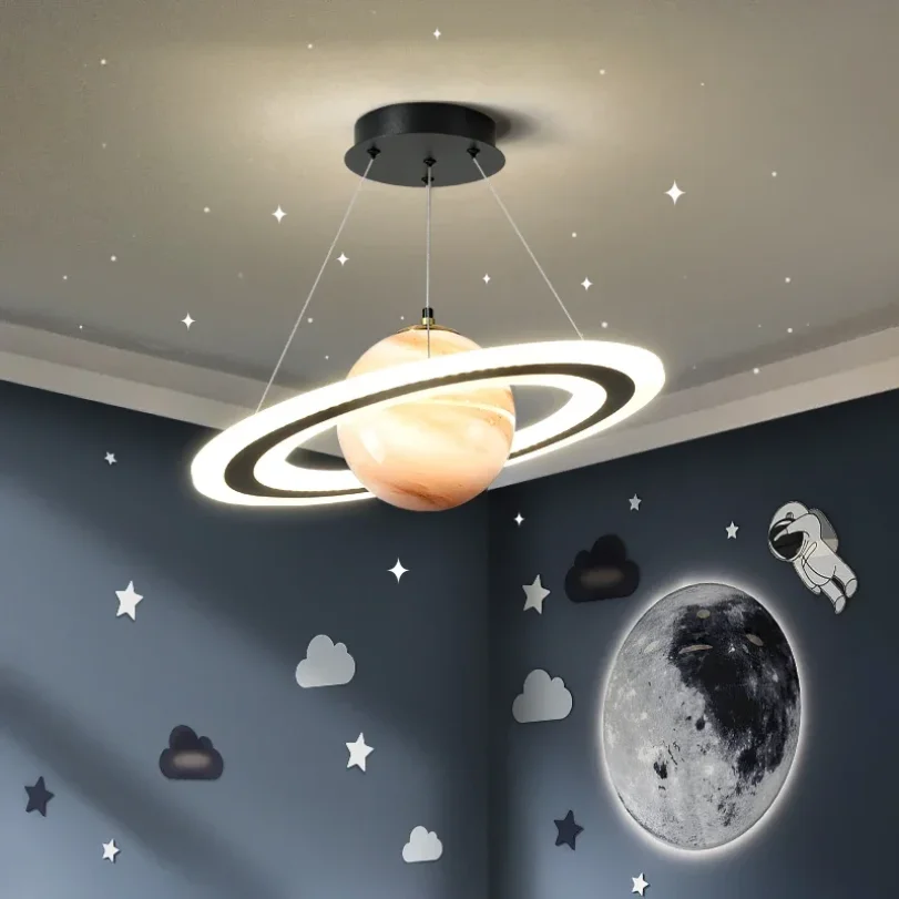 Creative Led Planet Pendant Lights for Children Kids Bedroom School Hanging Lamp Ceiling Chandeliers Indoor Glass Cartoon