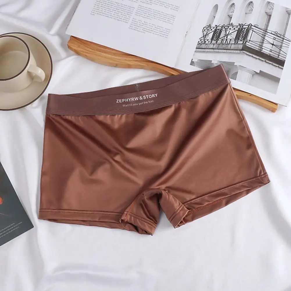 Ice Silk Boxer Shorts Leak-proof Period Underwear Women's Satin Boyshort Panties Mid Waist Seamless Underwear for Comfortable