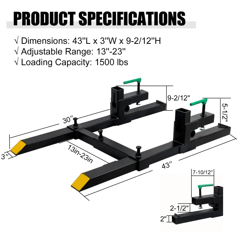 Forklift Accessories Extension Arm Pallet Forks Agricultural Machinery Accessories 4000 lbs 60 43 inches