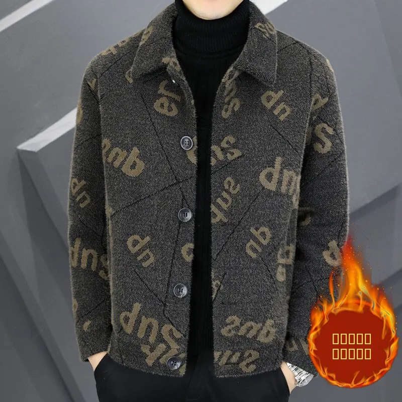 

Thiened Cotton Woolen Jaet Men's Youth Slim Fit Gold Mink Velvet ort Sle Korean Version Windbreaker Coat Polyester Fiber