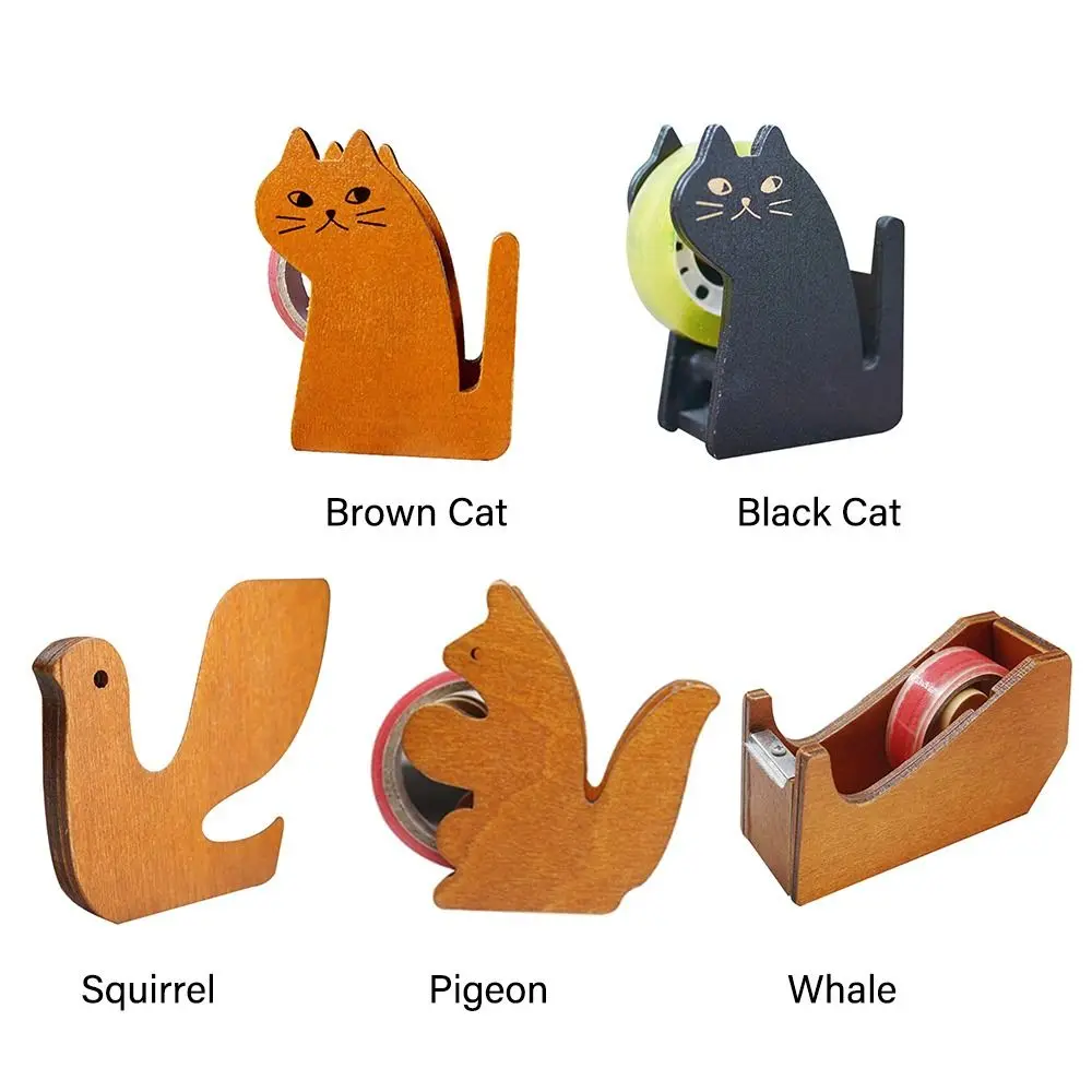 Imagem -04 - Cute Animal Shaped Wooden Tape Dispenser Stationery Tape Holder para Estudantes