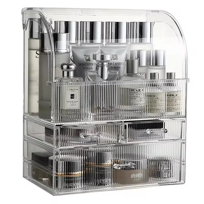 Large luxury Transparent Cosmetics Storage Box  Storage Rack Desktop Dressing Table Dustproof Makeup Organizer Box Storage Rack