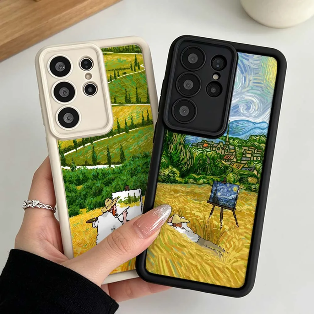 Art Van Gogh Wheat Field Cover For Samsung Galaxy S26 S25 S24 S23 S22 S21 S20 Note 20 Ultra Plus FE Eye Ladder Phone Case