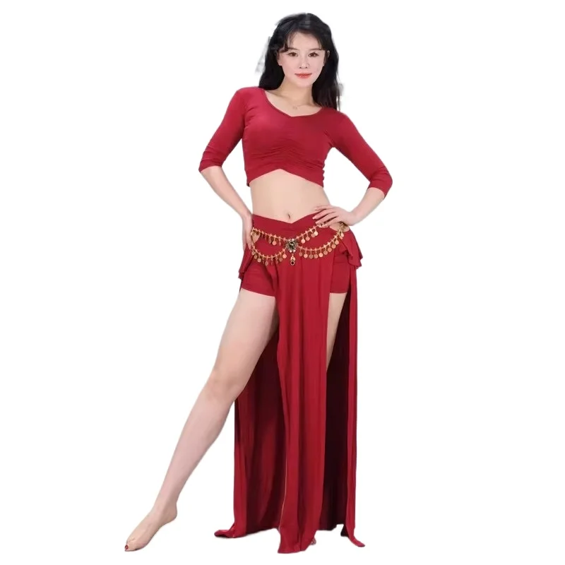 

New Modal Spring and Summer Belly Dance Practice Suit Oriental Dance Performance Practice Slit Skirt