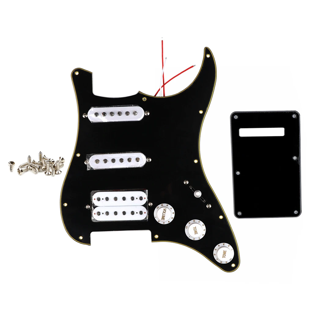 SSH Guitar Loaded Pickguard with Backplate for Strat Style Electric Guitar Pickguard Set  3Ply Pre-wired Black