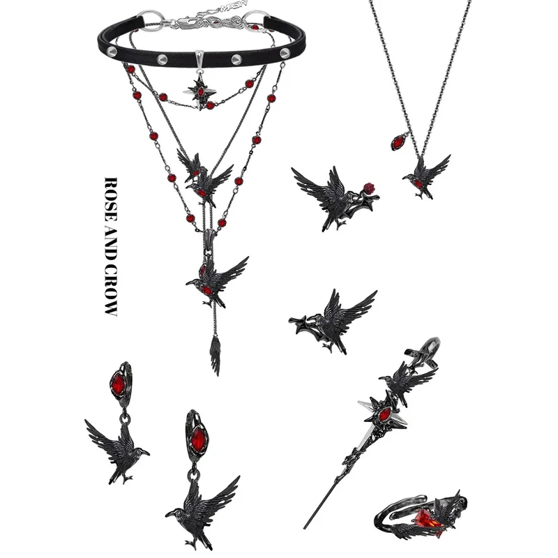 MASW 오리지널 디자인 힙합 쿨 핫 걸 스타일 레드 크리스탈 블랙 버드 목걸이 여성 파티 선물 현대 보석 액세서리