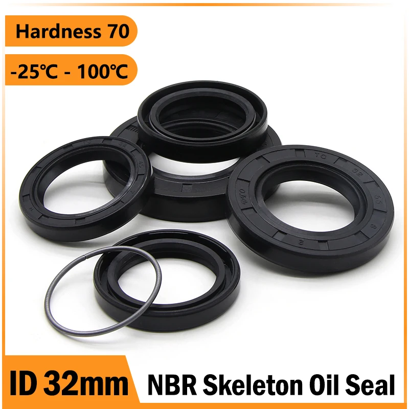 ID 32mm NBR Oil Seals TC-32*42/43/44/45/47/48/50/52/55/56/60/62/65/72*7/8/10/12mm Black Nitrile Rubber Shaft Double Lip Gasket