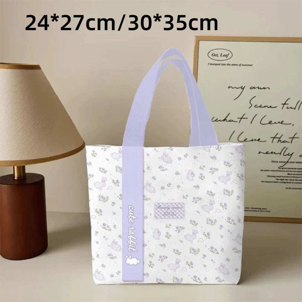 Cute Rabbit Canvas Bag Floral Cartoon Shoulder Bag Lightweight Versatile Lunch Bag Work image 6
