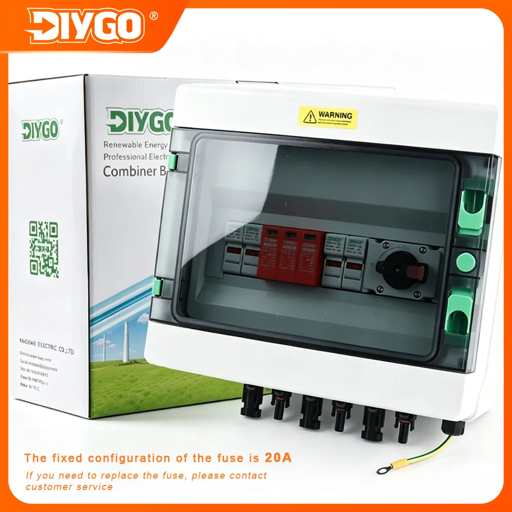 Wall-mounted 1000V 2 In1 Out IP65 Waterproof Solar Photovoltaic PV Combiner Box With Surge Lightning Protection MCB SPD DC Fuse
