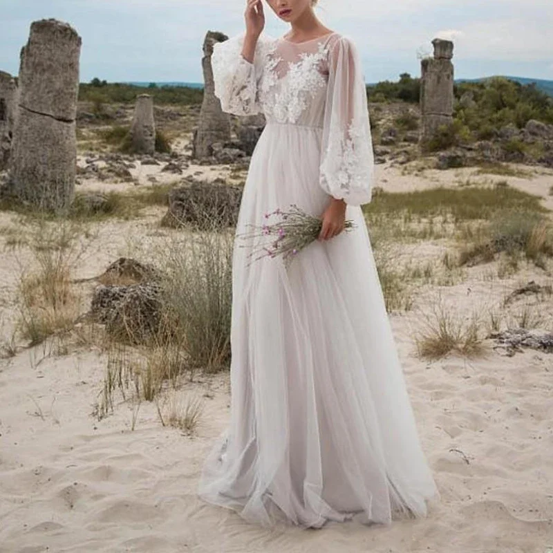 

Длинные вечерние платья с завышенной талией для танцев, свадеб, выпускных вечеров, платья подружек невесты, с пышными рукавами, кружевные, белые, для вечеринок, женские, сетчатые