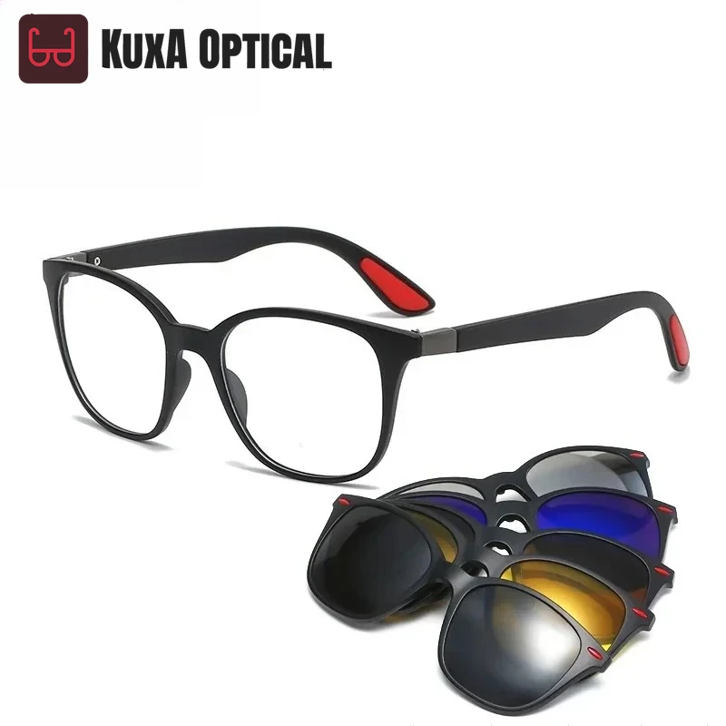 

Xuka Sports 6 In 1 Polarized Sunglasses Men Women Magnetic Clip On Glasses TR90 Optical Prescription Eyeglass Frames Magnet Eyew