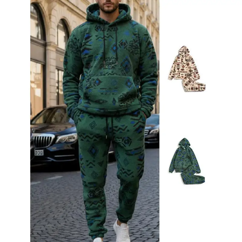 Men's Fleece Lined Drawstring Hoodie Pocket Long Autumn Winter Cross Border Casual  Color Clothing Standard Fit Polyeste...