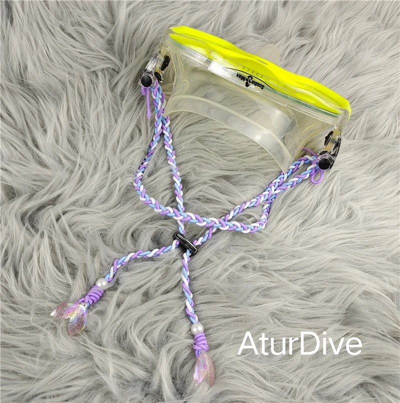 Scuba diving face mirror with woven belt, swimming goggles, hair protection