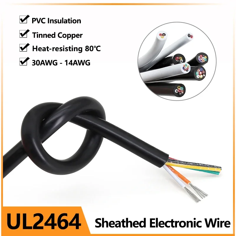 1m UL2464 Sheathed Wire  2 3 4 5 6 7 8 9 10 Cores Channel Audio Line PVC Insulated Copper Cable USB Signal Control Wire 30-14AWG