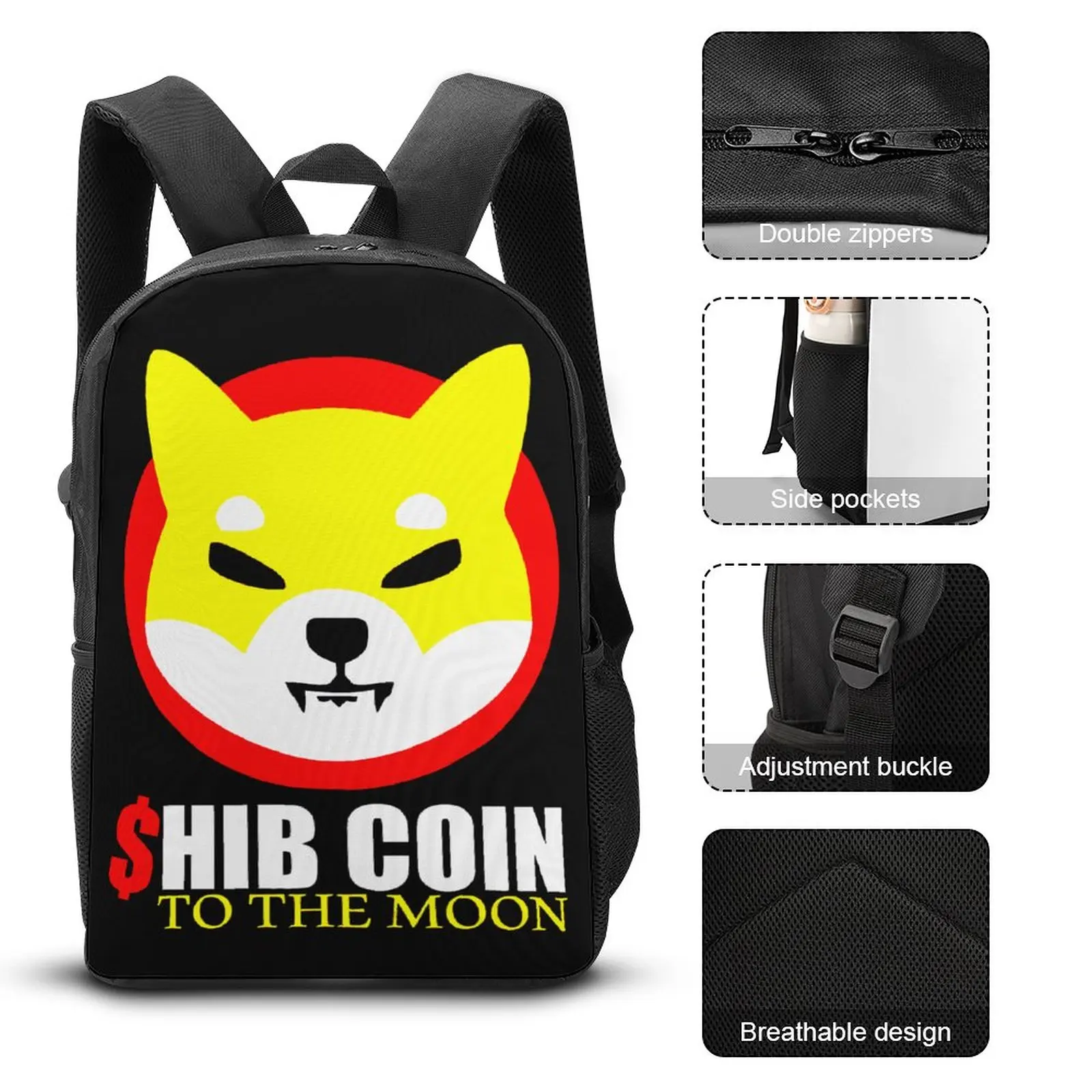 Shiba Inu Token Crypto Shib Coin To The Moon Cryptocurrency Durable Snug Toothpaste 3 in 1 Set 17 Inch Backpack Lunch Bag Pen Ba