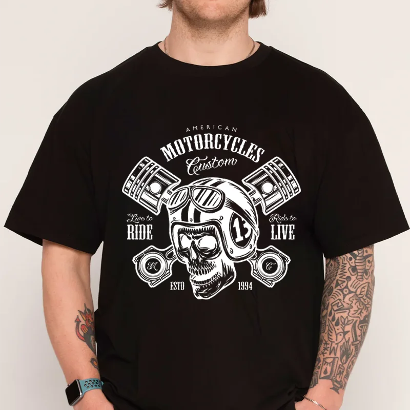 

Vintage Motorcycle Skull T-shirt 100% Cotton O-Neck T Shirt Biker Short Sleeve Casual Mens Tshirt