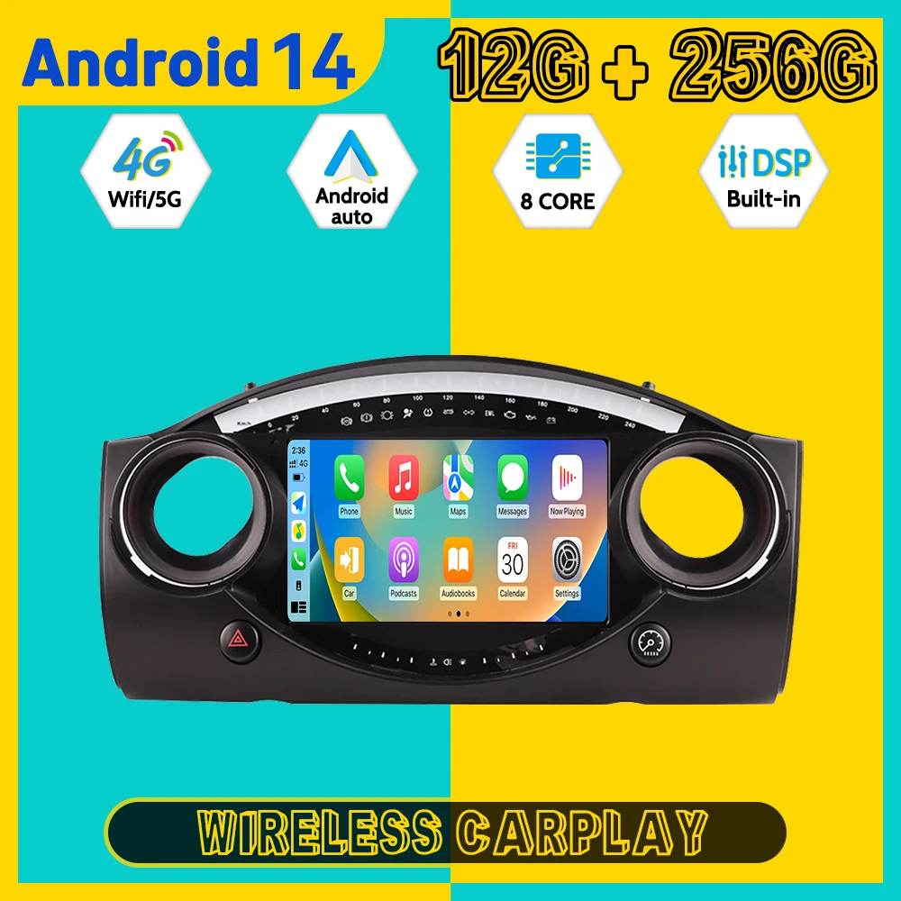 Android 14 Car Multimedia Automotive For BMW Mini Cooper S R50 R52 R53 2004~2007 Carplay GPS Navi Car Radio Reciever Head Unit