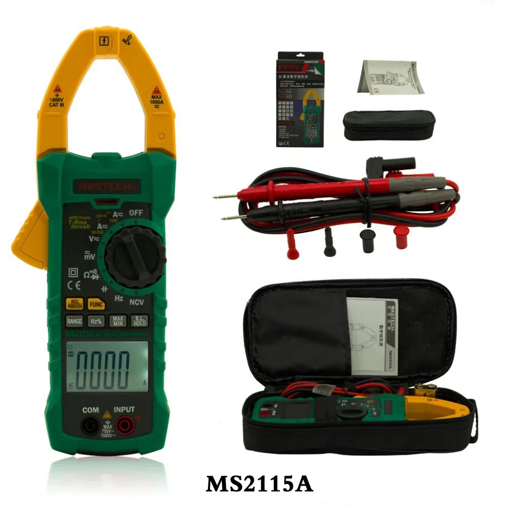 Mastech MS2115A Digital Clamp Meter 6000 Counts True RMS Multimeter AC/DC Voltage Current Tester with INRUSH and NCV Measurement