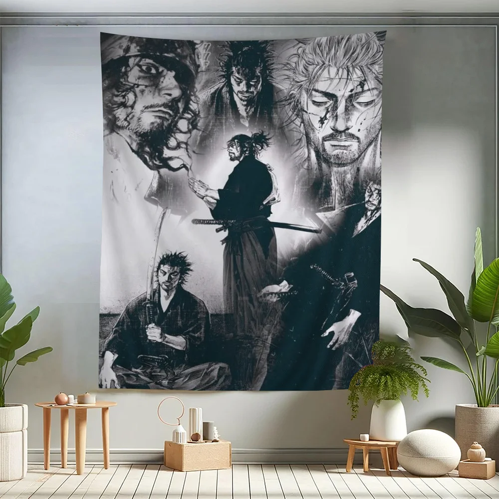 Japan Samurai Musashi Vagabond DIY Wall Tapestry Hanging Tarot Hippie Wall Rugs Dorm Home Decor