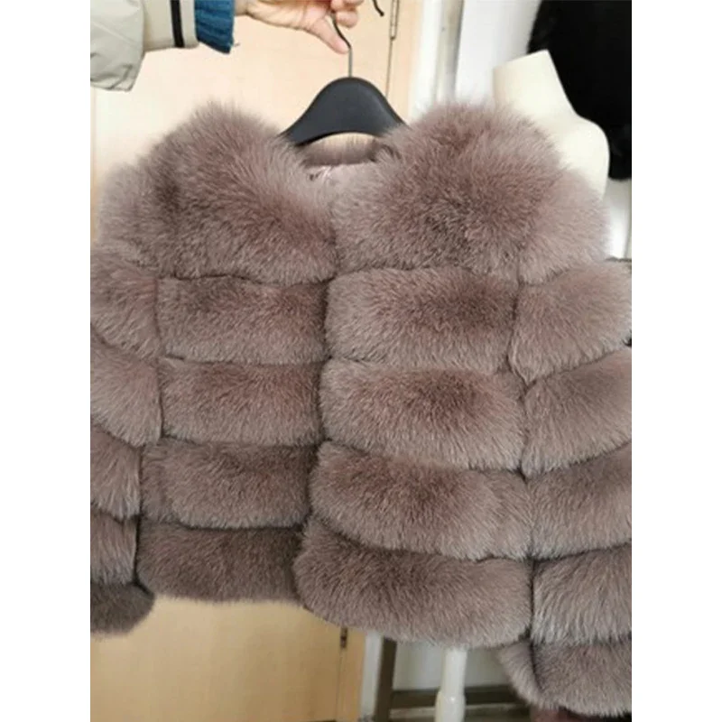 Faux Fur Short Coat Women Cropped Long Sleeve Artificial Fox Fur Jacket Women Winter Fluffy Top Thick Warm Furry Fur Outwears
