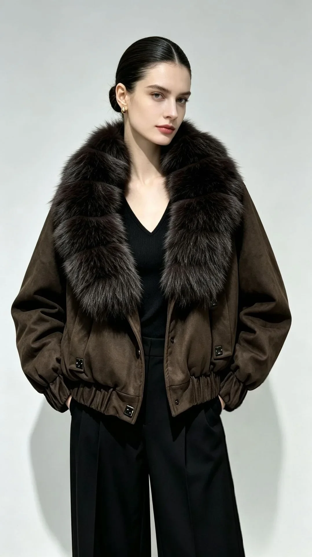 OFTBUY Cropped Elastic Cuff Duck Down Coat Vintage Outerwear New Real Fox Fur Collar Coat Women Button Puffer Jacket Female