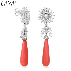 Laya 925 Sterling Silver High Quality Coral Pearl Drop Earrings For Women Party Classic Original Modern Jewelry 2025 Trend New