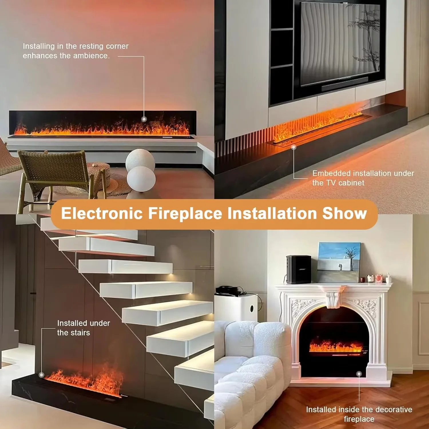 700-3000mm Atomization Fireplace Smart Timing Adjustable Flame Colors With Remote App Control Built-In Water Fireplaces