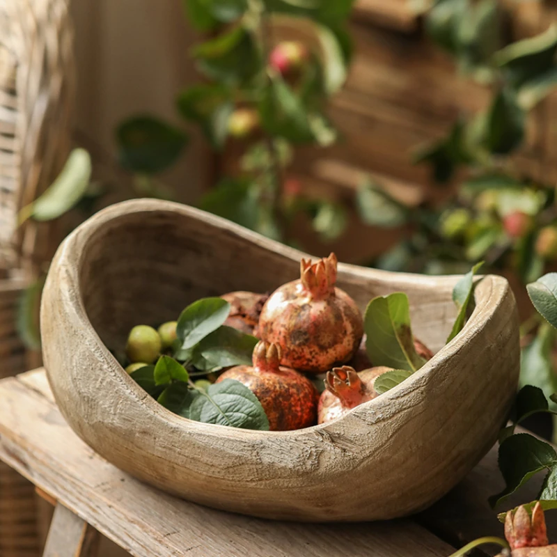 

Wooden boat-shaped fruit plate wabi-sabi ornaments vintage paulownia wood homestay style coffee table