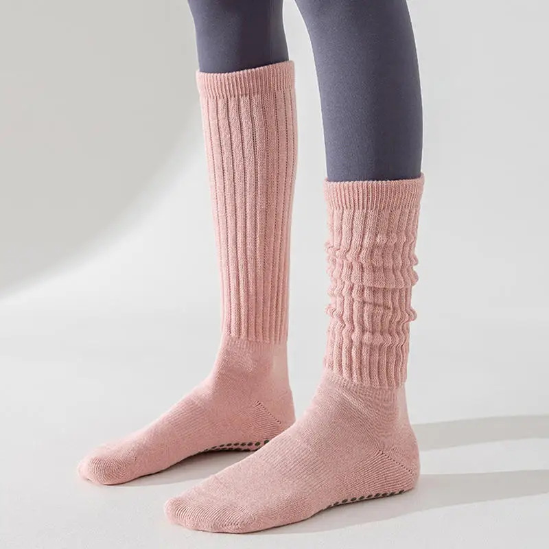 اليوغا الجوارب القطنية نقطة سيليكون تيري عدم الانزلاق النساء بيلاتيس قبضة الركبة عالية ترهل الجوارب #1