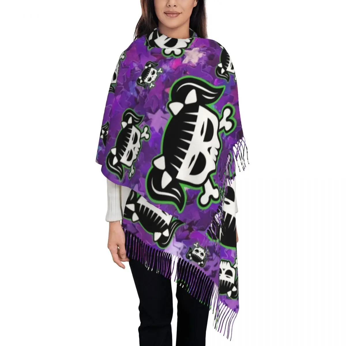 

Женские большие шарфы с героями мультфильмов Cazzus, аргентинский рэпер, женские зимние толстые теплые шаль с кисточками, шарф