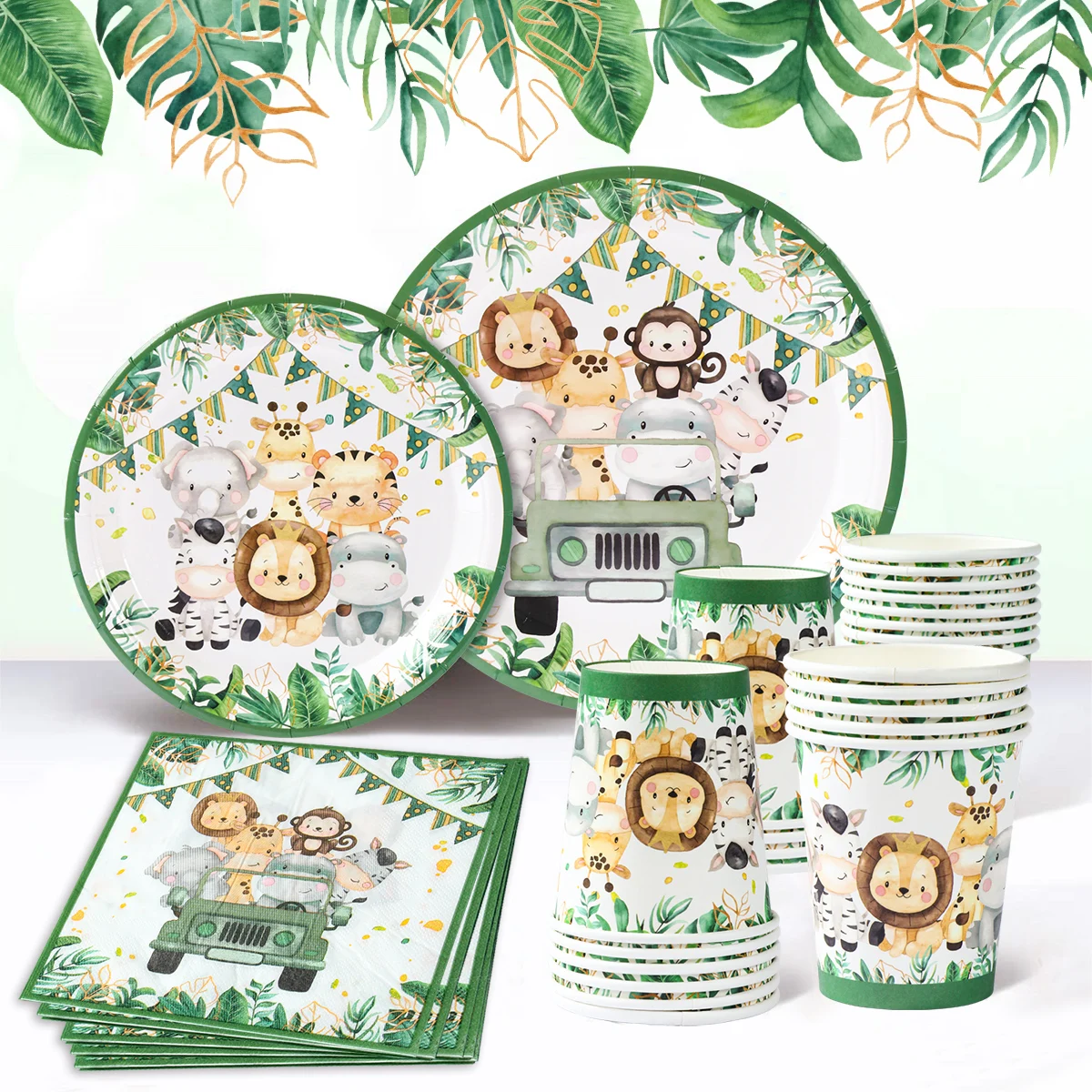 Jungle Safari Disposable Tableware Paper Plates Cups Animal 1st Wild One Birthday Party Decor kids Baby Shower Supplies Woodland